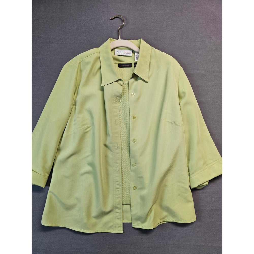 First Issue by Liz Claiborne Button Down Top Set Women's Green Textured Size L